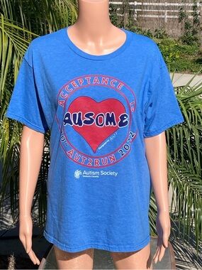 Autism Acceptance Tee Blue Women's Short Sleeve Ausome Graphics New
